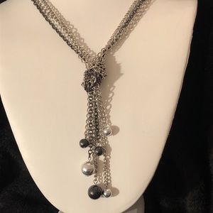 Silver-tone 3 strand knotted statement necklace